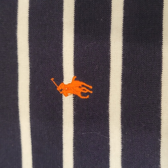 Polo Ralph Lauren Navy Orange Logo Striped Cotton Knit Sweater Men’s Large L - Picture 5 of 7